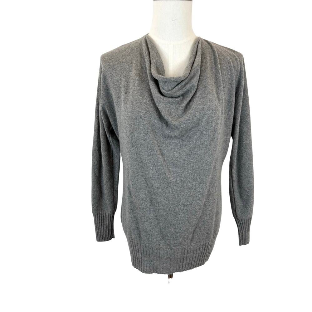 Lafayette 148 Cashmere Draped Cowl-Neck Sweater Pullover Heather Gray L